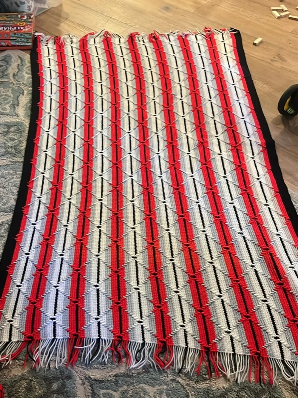 Classic Striped Knit Throw Blanket in Red, White & Black